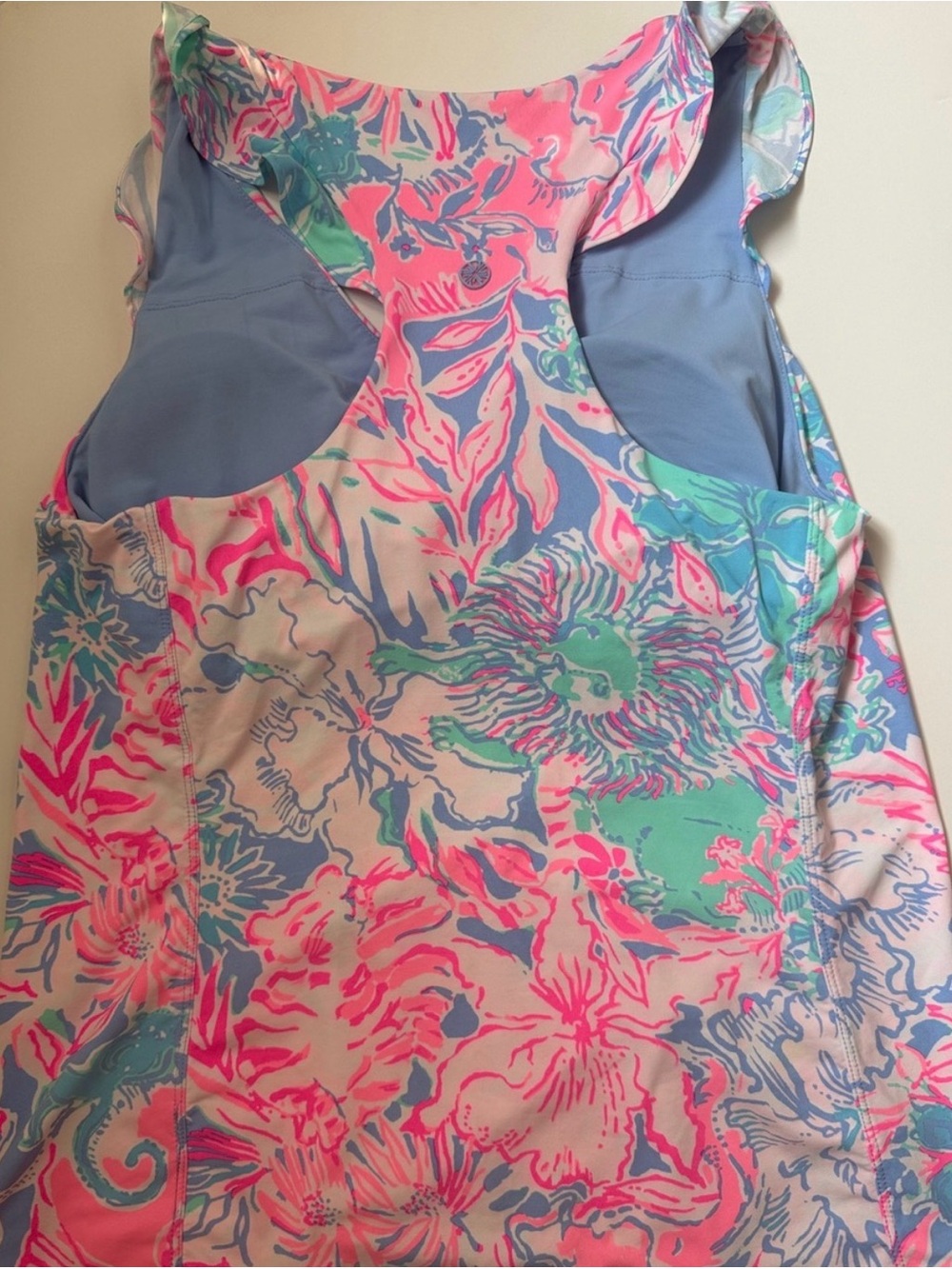 Lilly Pulitzer Luxletic Medium Floral Ruffle Sleeve UPF Performance Tank Top M - Picture 8 of 8